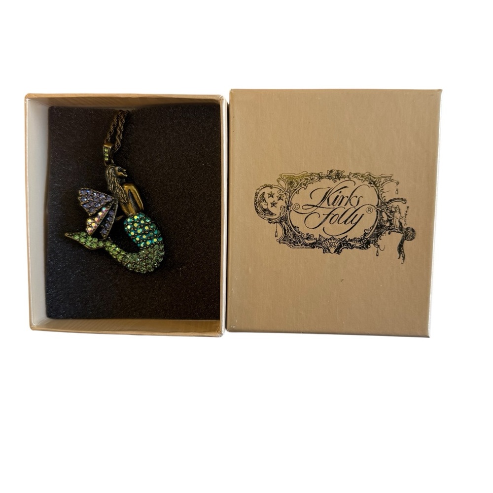 NOS Kirks Folly Mermaid Necklace Bedazzled Rhinestones In Box Vintage Boho
